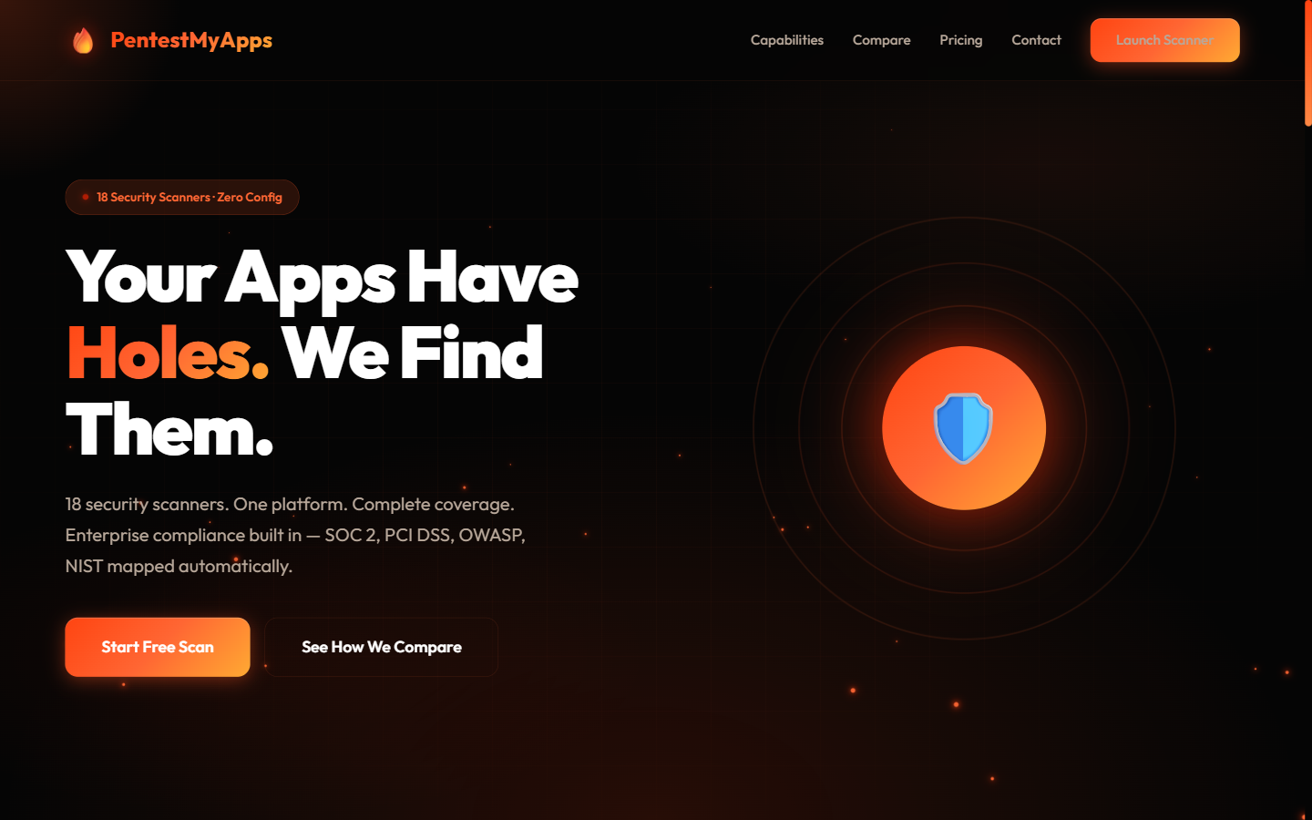 PentestMyApps — live security scanner homepage